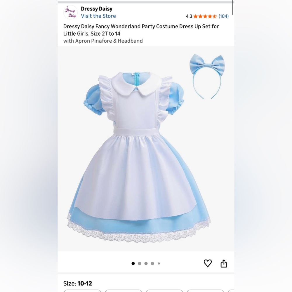 NWT Dressy Daisy Blue & White Costume w/ Headband Size 10-12